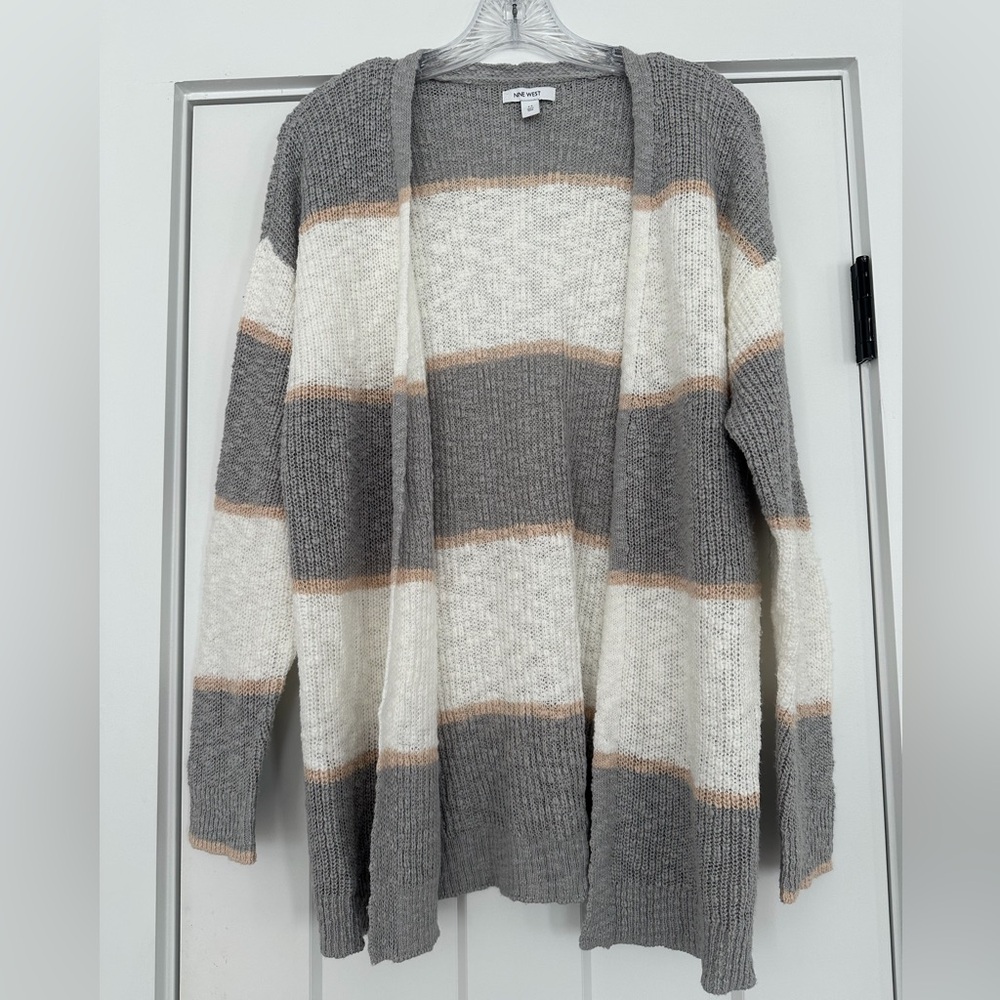 Nine West Open-Front Striped Cardigan Sweater – Size M